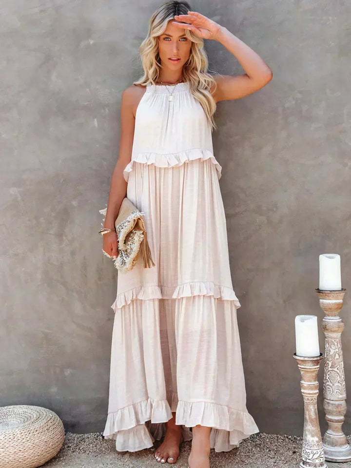 Damen Boho Sommerkleid in Maxi-Länge für den Strand in Beige 1