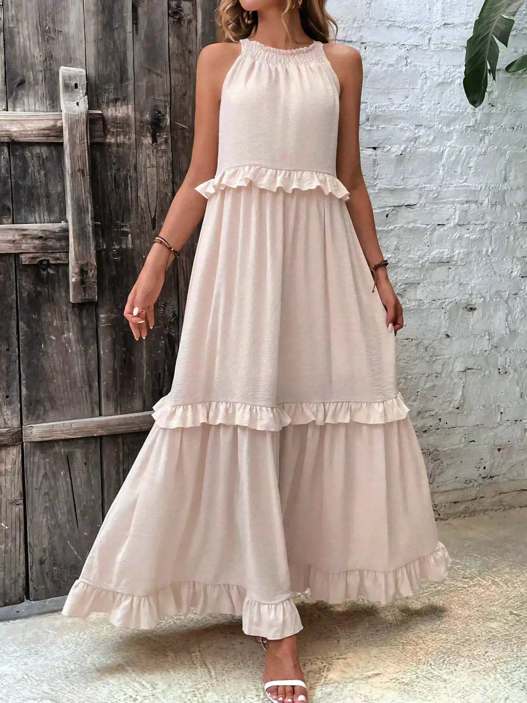 Damen Boho Sommerkleid in Maxi-Länge für den Strand in Beige 5