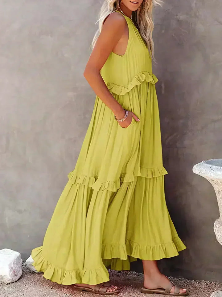 Damen Boho Sommerkleid in Maxi-Länge für den Strand in Gelb 2