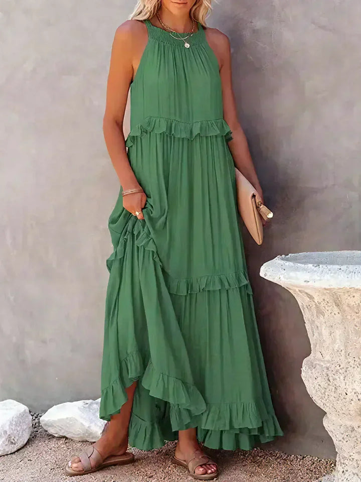Damen Boho Sommerkleid in Maxi-Länge für den Strand in Grün 1