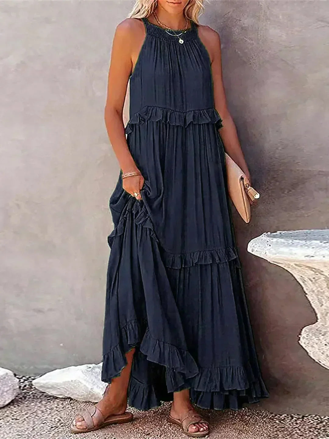 Damen Boho Sommerkleid in Maxi-Länge für den Strand in Grün 2