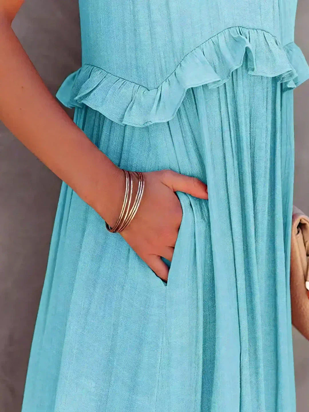 Damen Boho Sommerkleid in Maxi-Länge für den Strand in Hellblau 2
