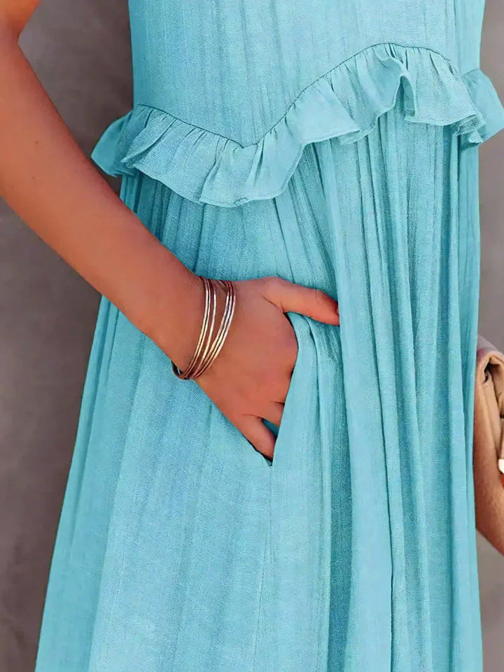 Damen Boho Sommerkleid in Maxi-Länge für den Strand in Hellblau 2