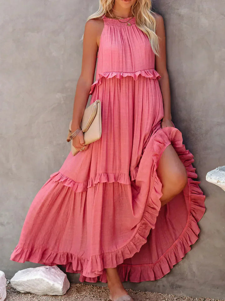 Damen Boho Sommerkleid in Maxi-Länge für den Strand in Rosa 1