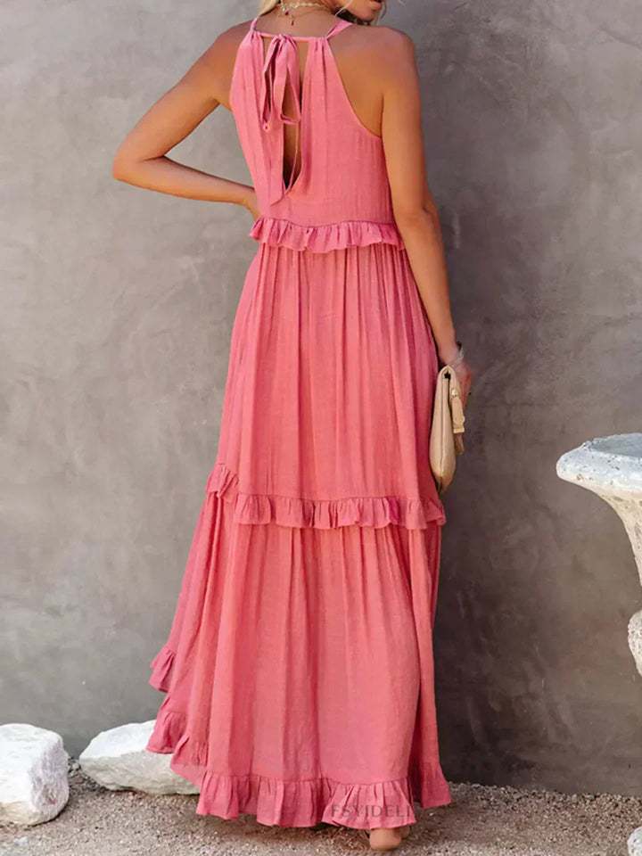 Damen Boho Sommerkleid in Maxi-Länge für den Strand in Rosa 2