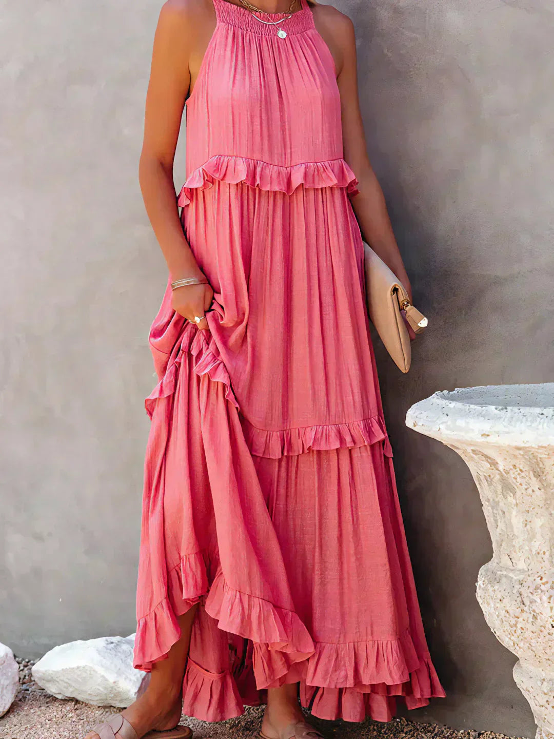 Damen Boho Sommerkleid in Maxi-Länge für den Strand in Rot 2