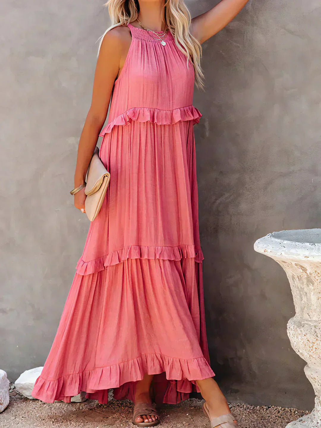 Damen Boho Sommerkleid in Maxi-Länge für den Strand in Rot 3