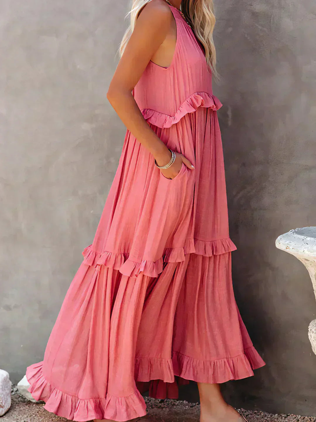 Damen Boho Sommerkleid in Maxi-Länge für den Strand in Rot 4