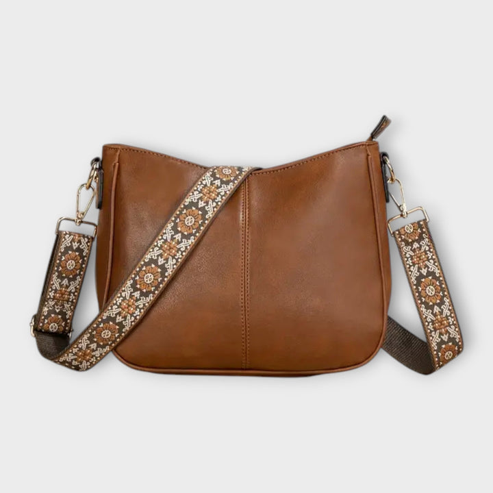 Damen Boho-Umhängetasche mit Muster-Riemen für den Alltag in Braun