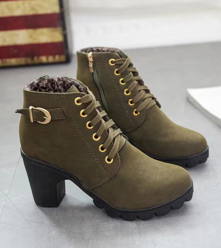 Damen Braune Schnürstiefel für Komfort in Armeegrün
