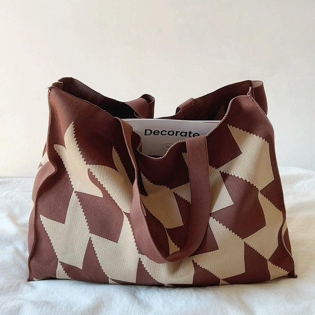 Damen Canvas Shopper-Tasche mit geometrischem Muster in Braun
