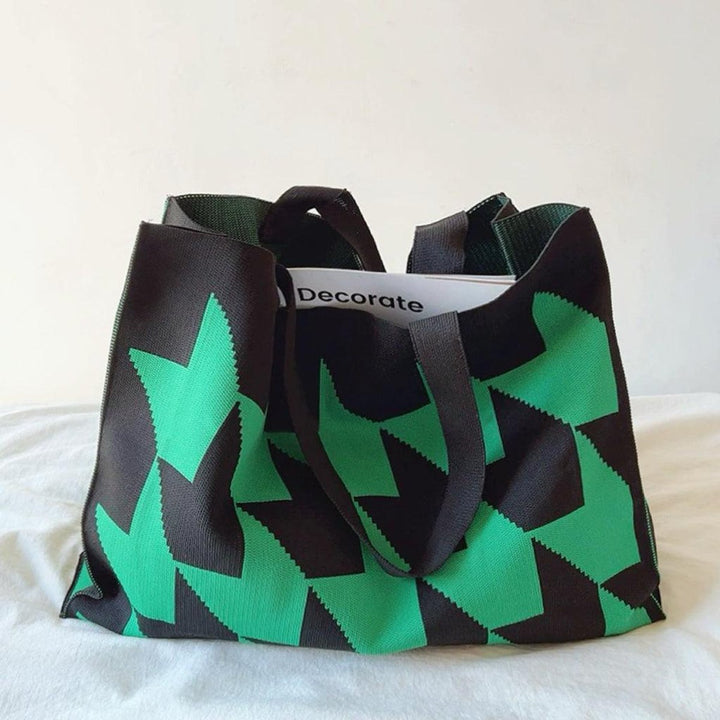 Damen Canvas Shopper-Tasche mit geometrischem Muster in Grün