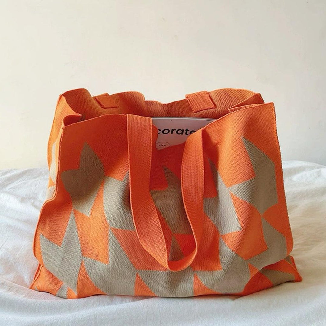 Damen Canvas Shopper-Tasche mit geometrischem Muster in Orange