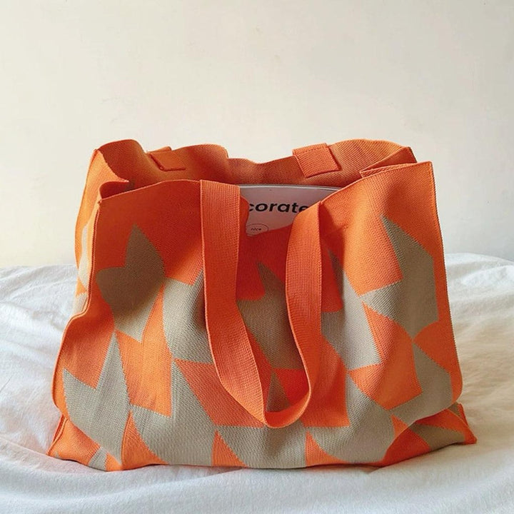 Damen Canvas Shopper-Tasche mit geometrischem Muster in Orange