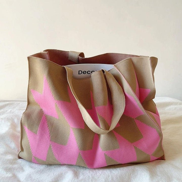 Damen Canvas Shopper-Tasche mit geometrischem Muster in Rosa
