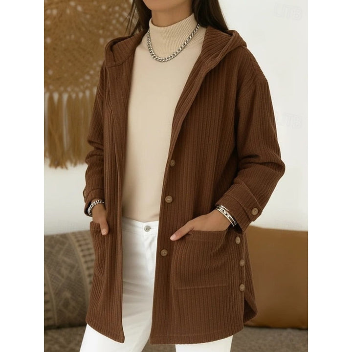 Damen Cardigan mit Kapuze für Herbst in Kaffee