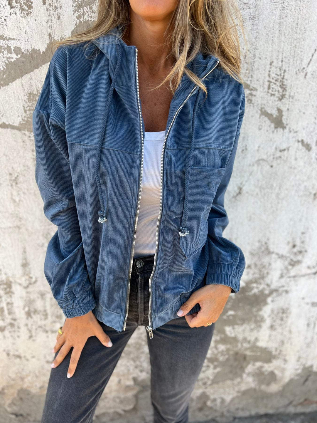 Damen Casual Baumwoll-Jacke mit Kapuze in Blau