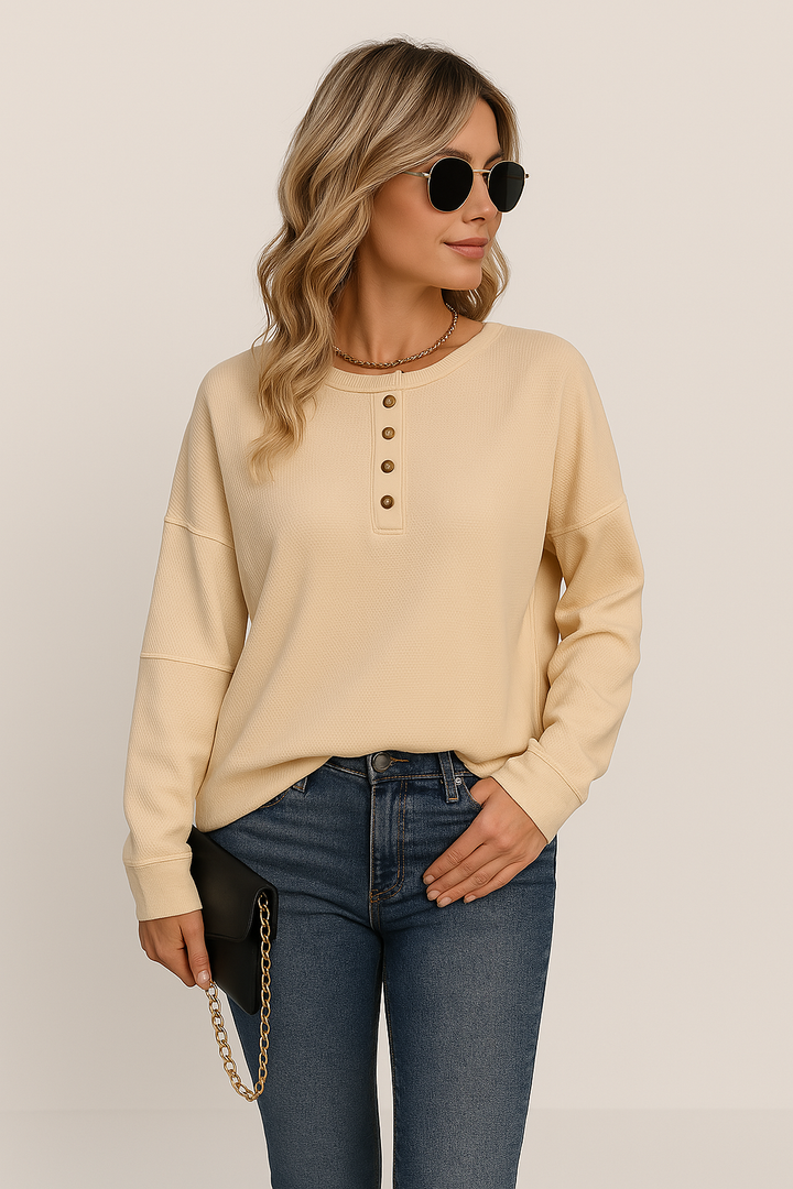 Damen Casual Langarm Bluse in Beige