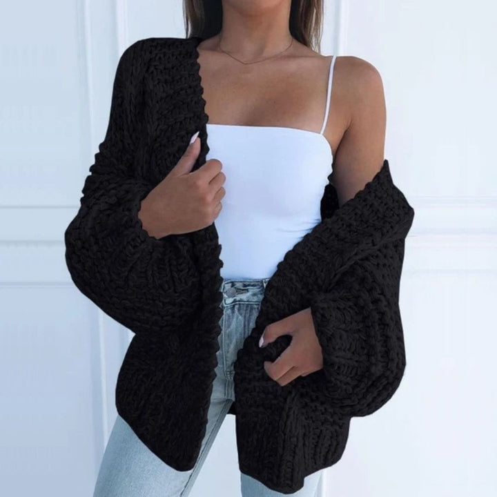 Damen Chunky-Strickjacke elegant mit offener Front (5)