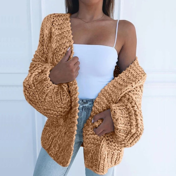 Damen Chunky-Strickjacke elegant mit offener Front (6)