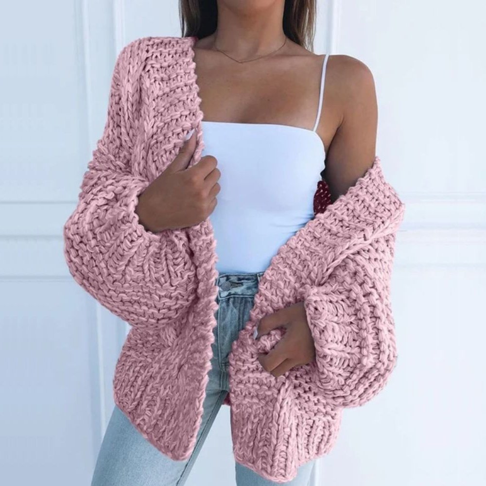 Damen Chunky-Strickjacke elegant mit offener Front (7)