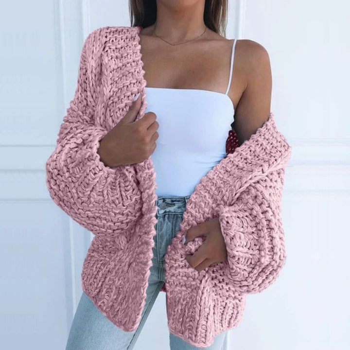 Damen Chunky-Strickjacke elegant mit offener Front (7)