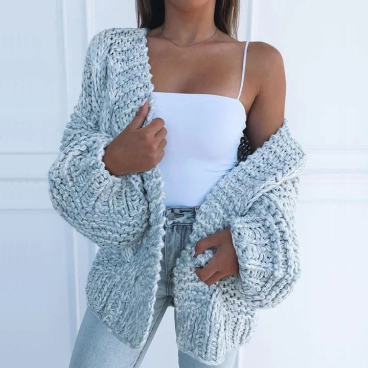 Damen Chunky-Strickjacke elegant mit offener Front (8)