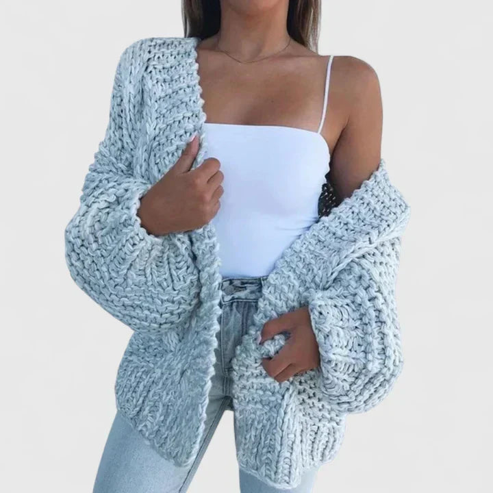 Damen Chunky-Strickjacke elegant mit offener Front in Sky Blue