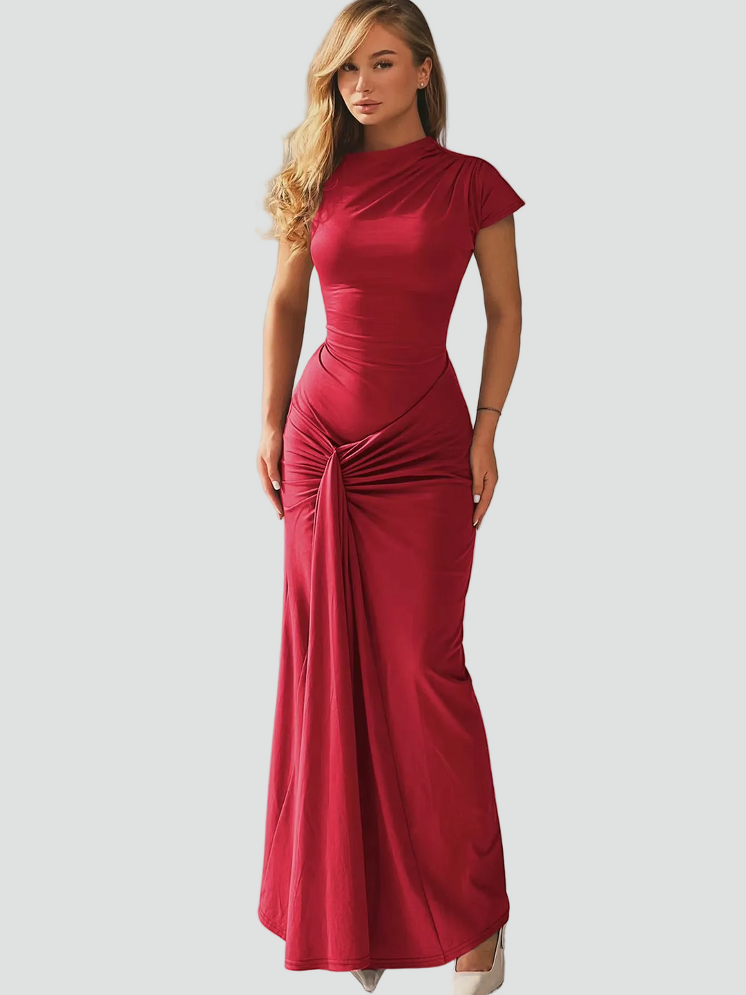 Damen Cocktailkleid Maxi Kurzarm mit Plissees (10)