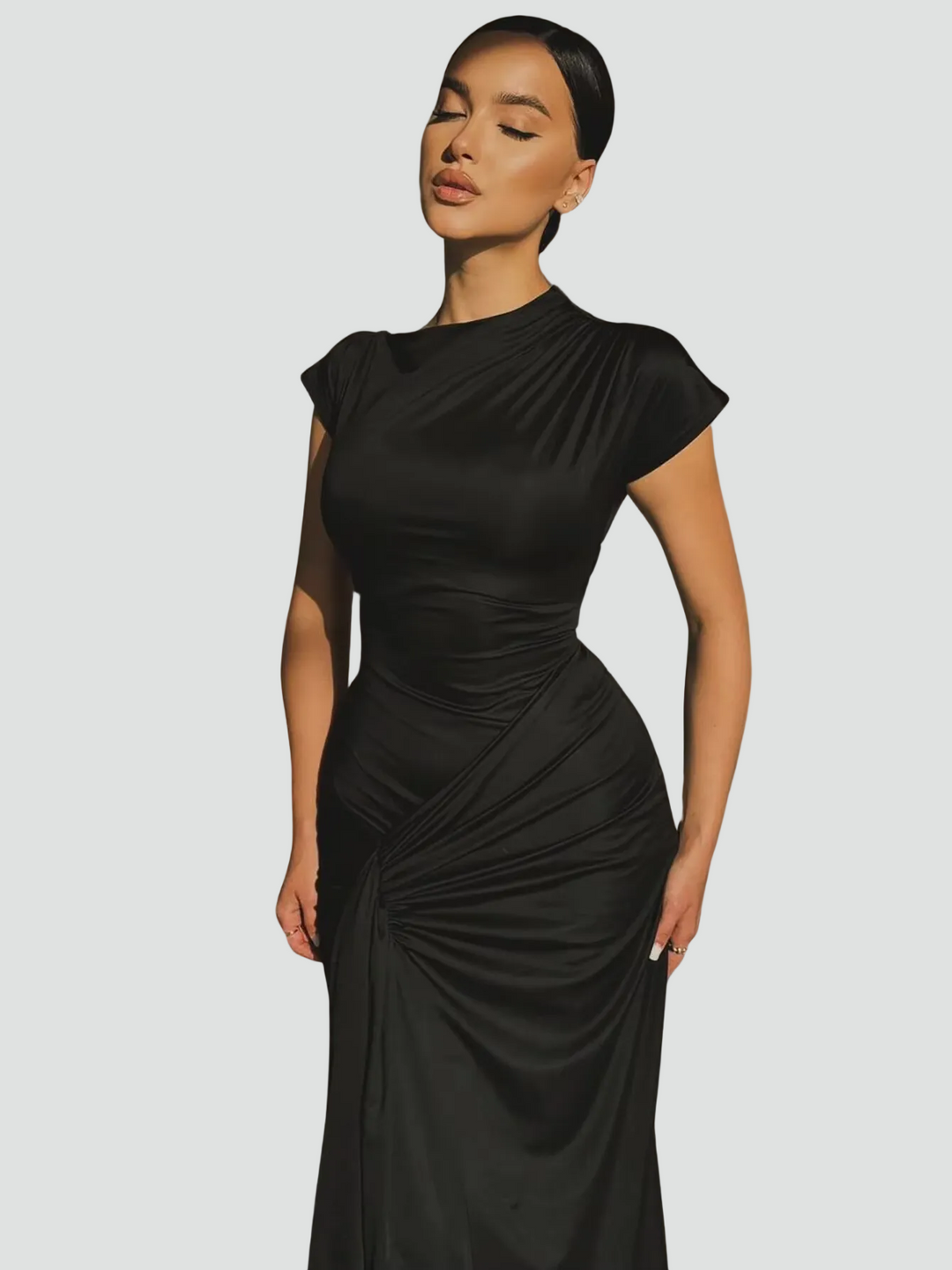 Damen Cocktailkleid Maxi Kurzarm mit Plissees (12)