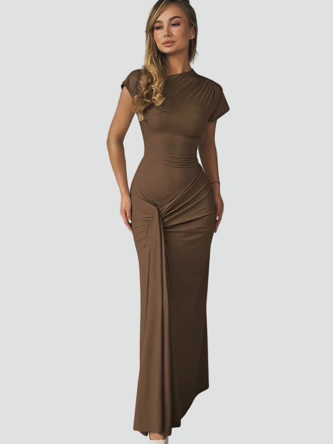 Damen Cocktailkleid Maxi Kurzarm mit Plissees (2)