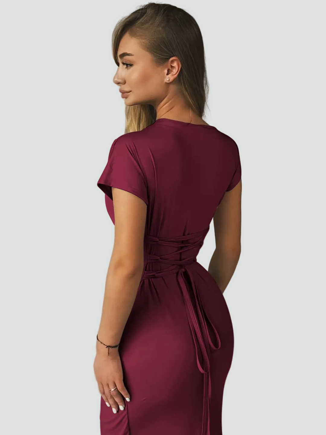 Damen Cocktailkleid Maxi Kurzarm mit Plissees (4)