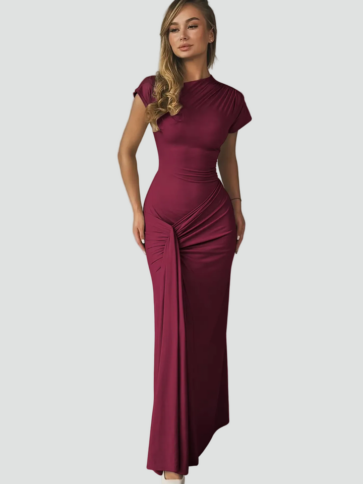Damen Cocktailkleid Maxi Kurzarm mit Plissees (5)