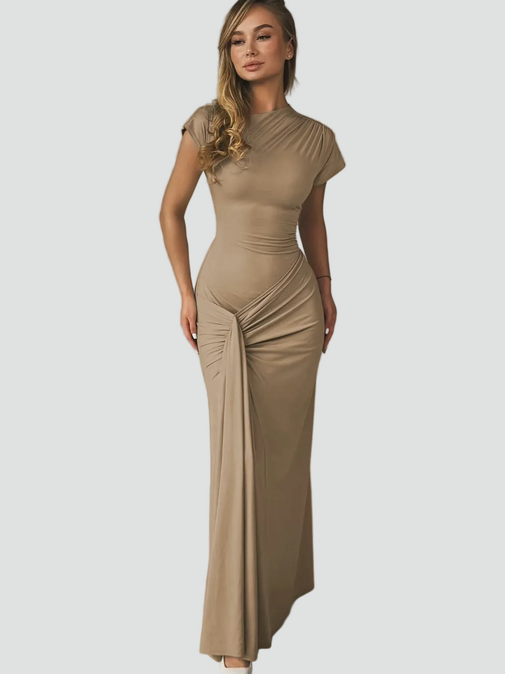 Damen Cocktailkleid Maxi Kurzarm mit Plissees (7)