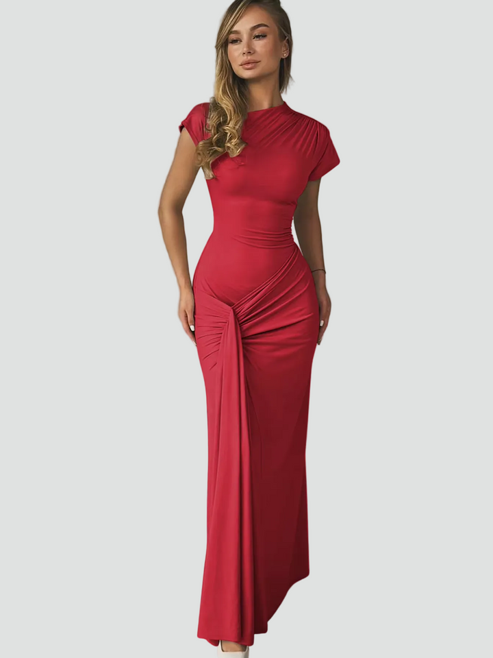 Damen Cocktailkleid Maxi Kurzarm mit Plissees (8)