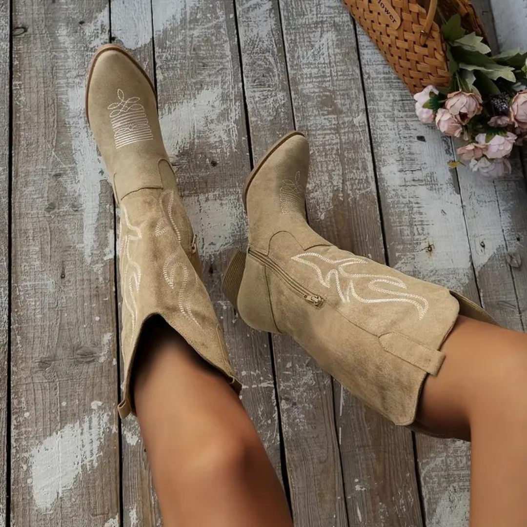 Damen Cowboy Lederstiefel im Retro-Stil