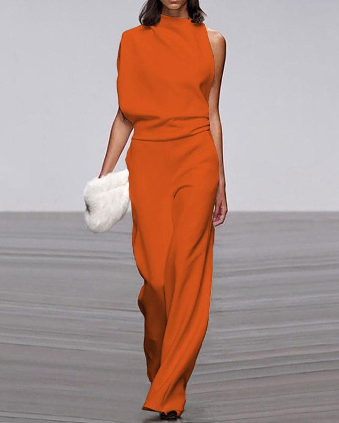 Damen Ein-Schulter Jumpsuit Set für Abende in Orange
