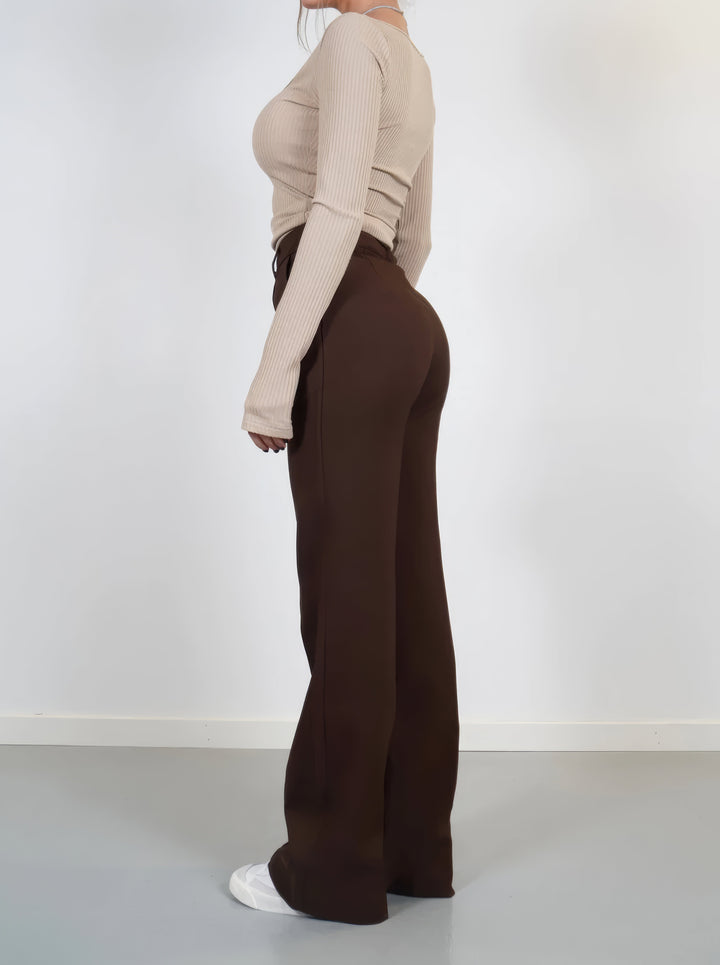 Damen Elegante Hose mit Hochbund in Braun 2