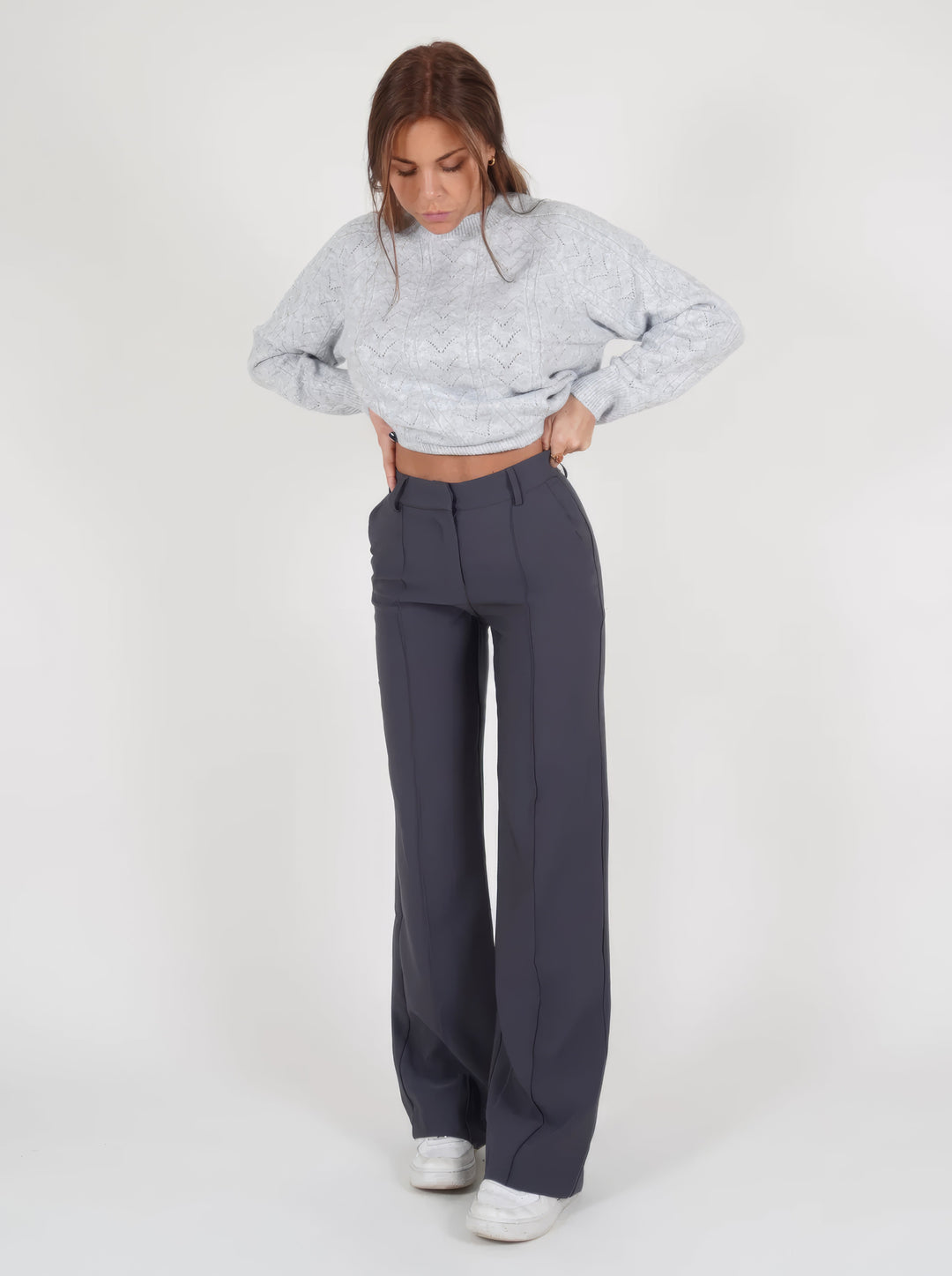 Damen Elegante Hose mit Hochbund in Grau 1