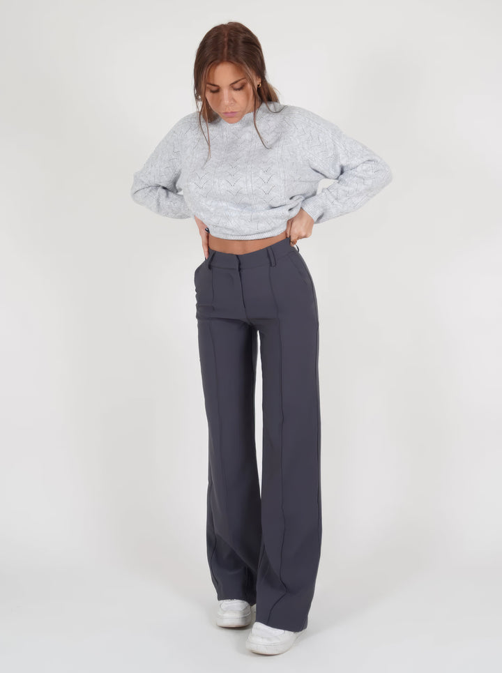 Damen Elegante Hose mit Hochbund in Grau 1