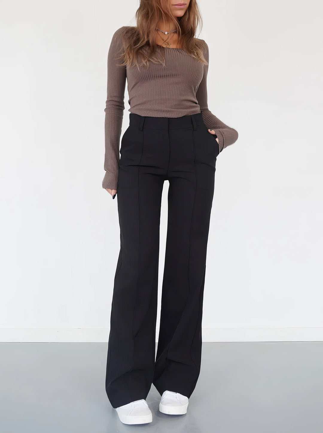 Damen Elegante Hose mit Hochbund in Schwarz