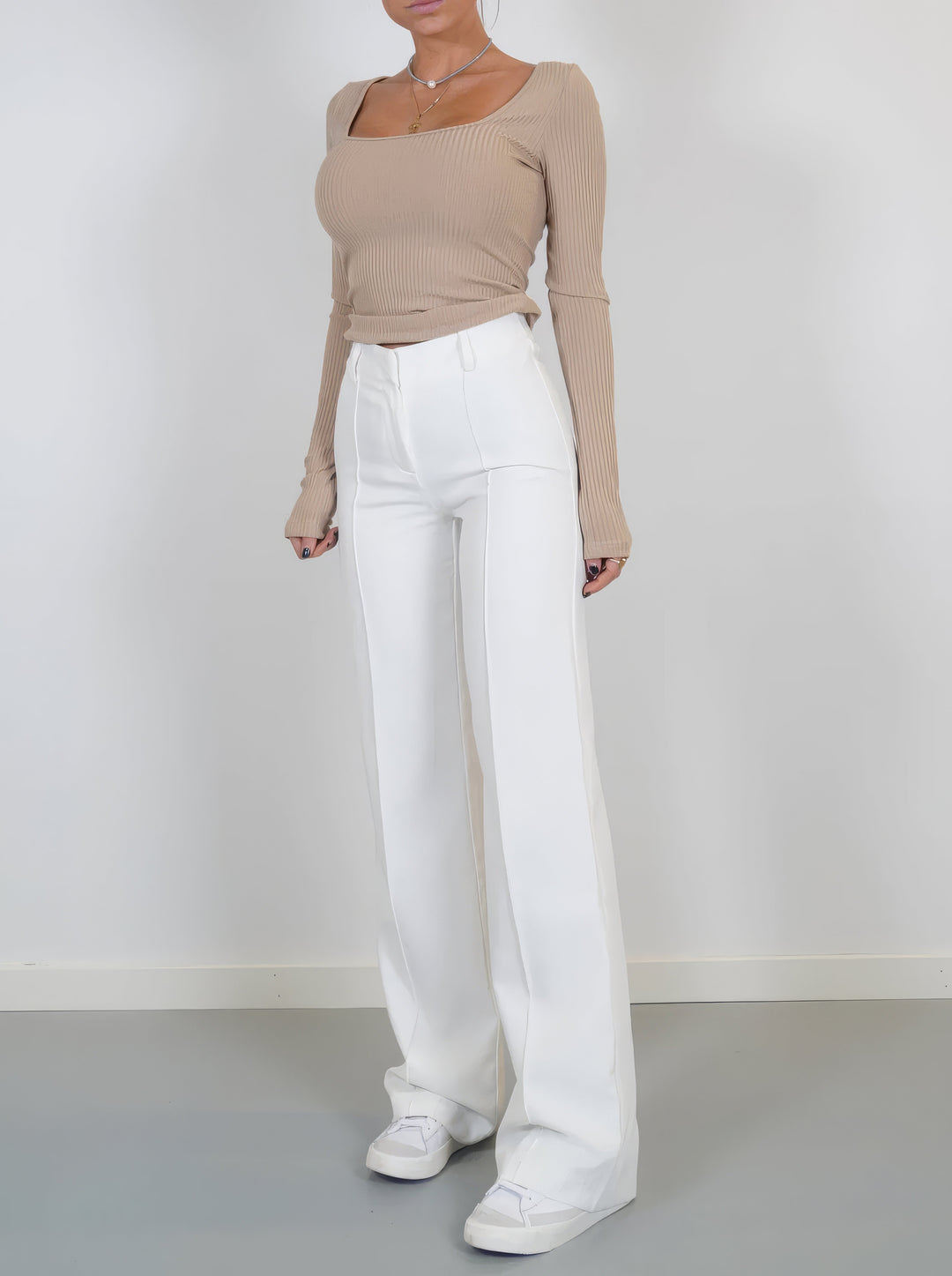 Damen Elegante Hose mit Hochbund in Weiß