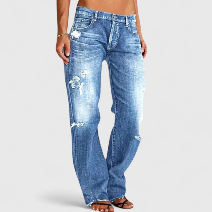 Damen Elegante Jeans Weitbein Stretch in Blau