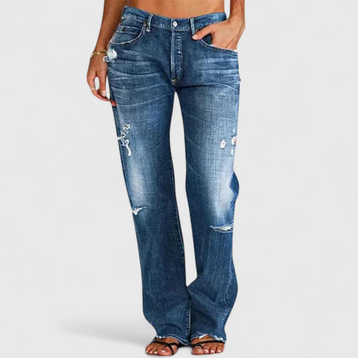Damen Elegante Jeans Weitbein Stretch in Dunkelblau