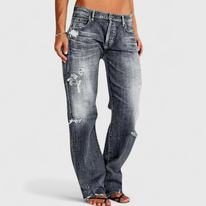 Damen Elegante Jeans Weitbein Stretch in Grau