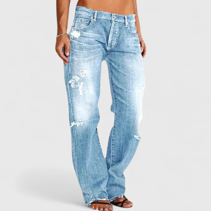 Damen Elegante Jeans Weitbein Stretch in Hellblau
