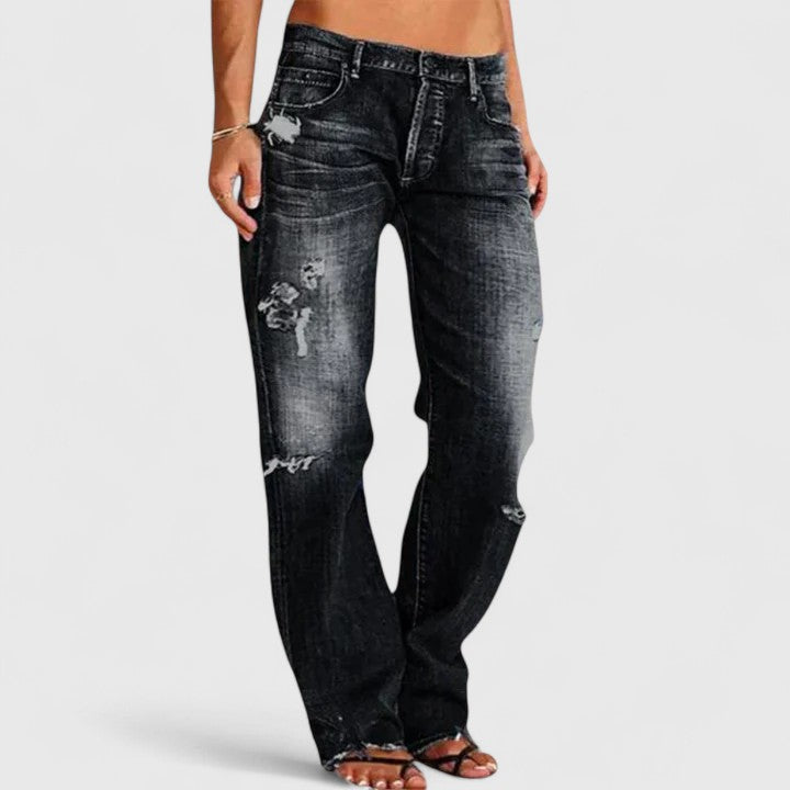 Damen Elegante Jeans Weitbein Stretch in Schwarz