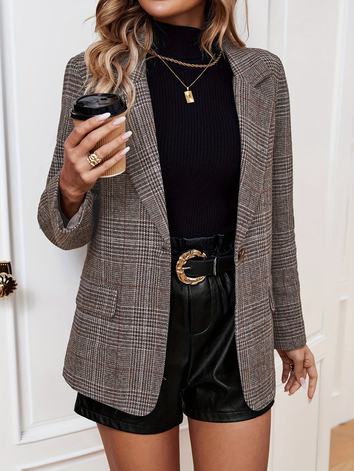 Damen elegante Karo Jacke zum Kombinieren in Coffee