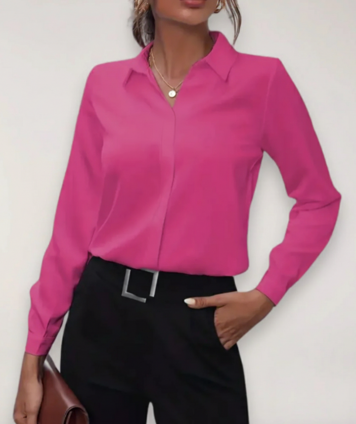 Damen Elegante Klassische Bluse Für Arbeit in Knallrosa