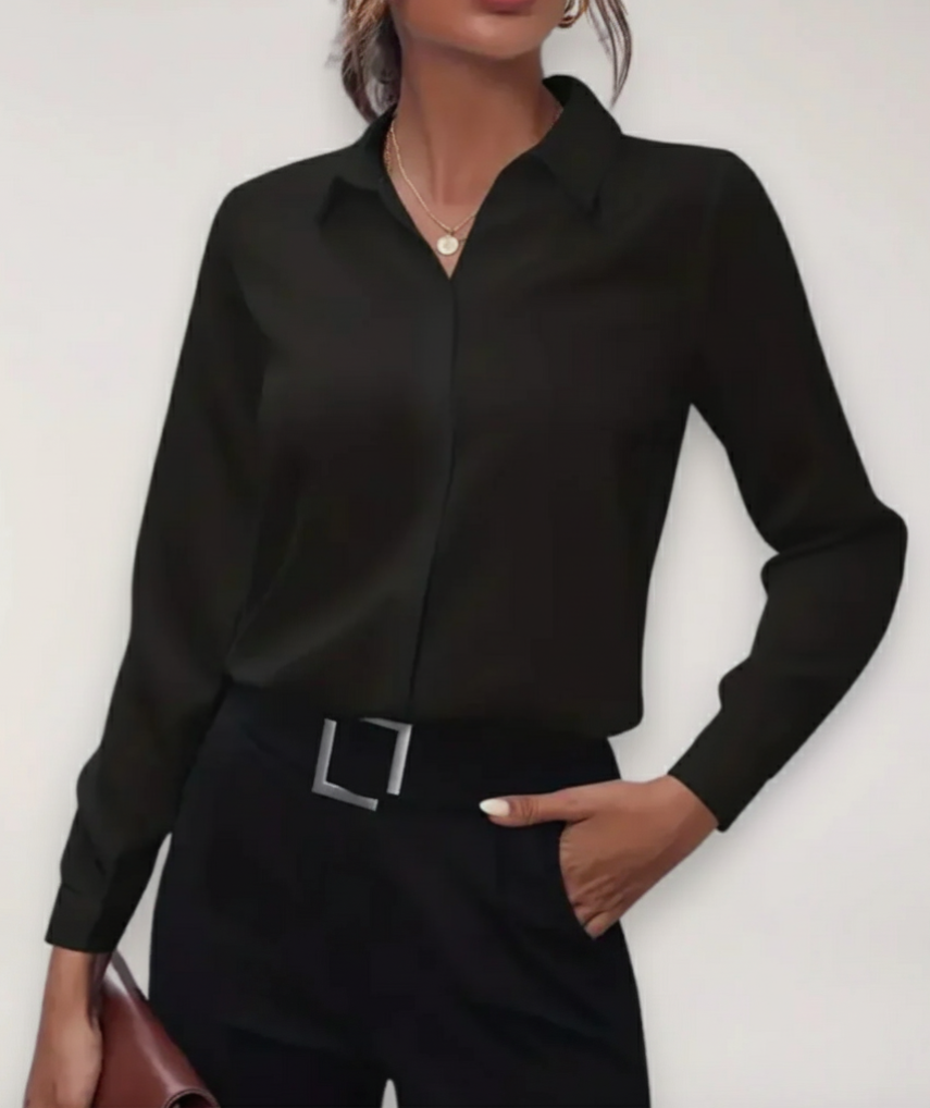 Damen Elegante Klassische Bluse Für Arbeit in Schwarz